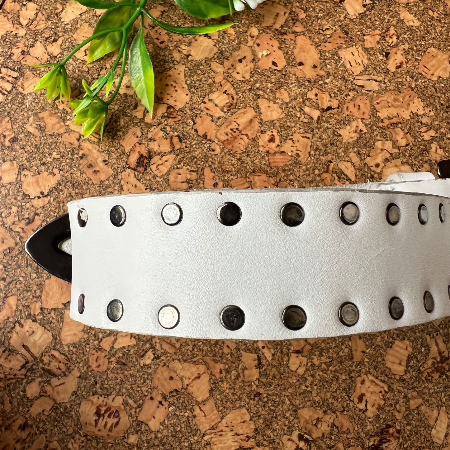The Sasha - White Leather Belt w/Double Crop Buckles & Grommet