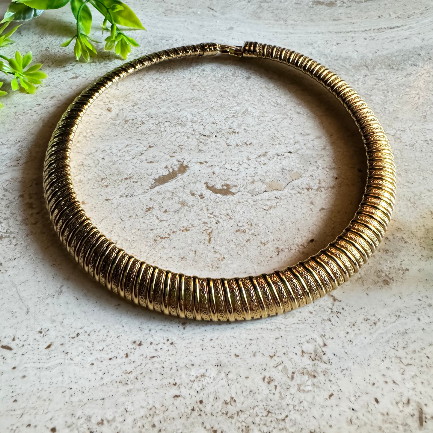 The Coretta - Vintage Etched Gold Torque Collar Necklace